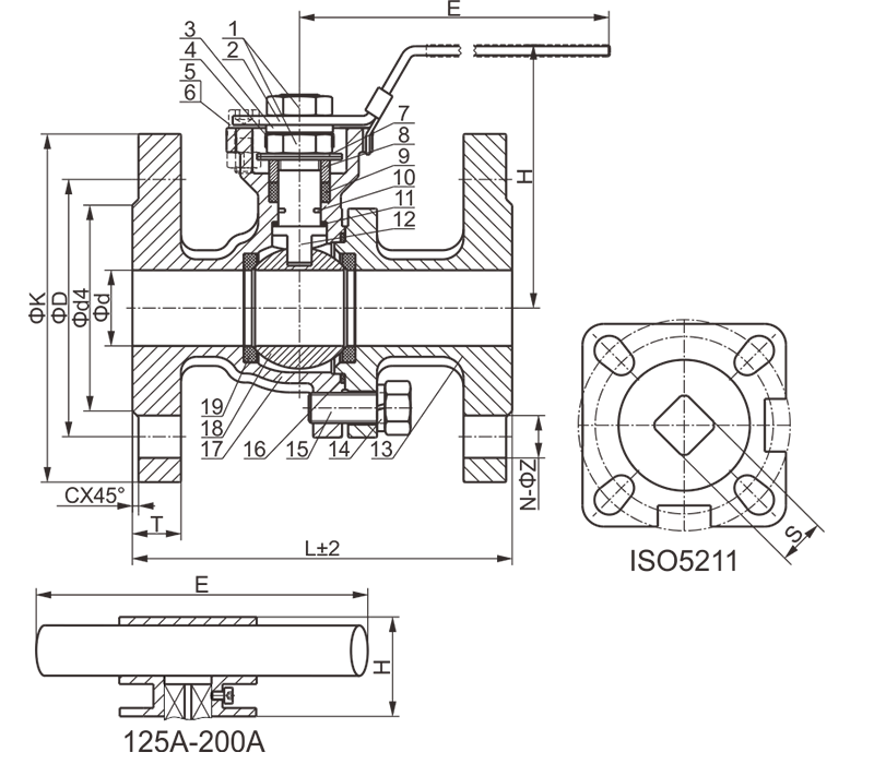 日標法蘭球閥結(jié)構(gòu)圖